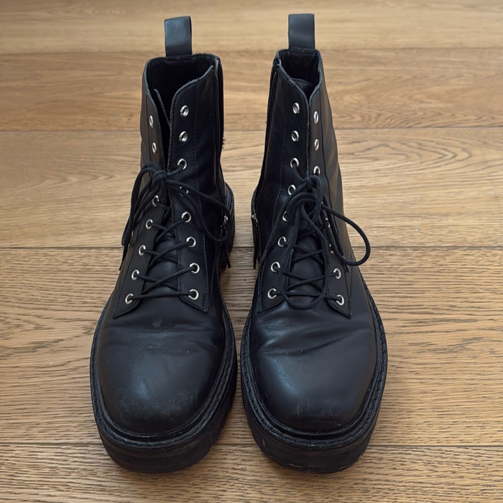 Size 8, Black Leather Boots, Made in Brazil